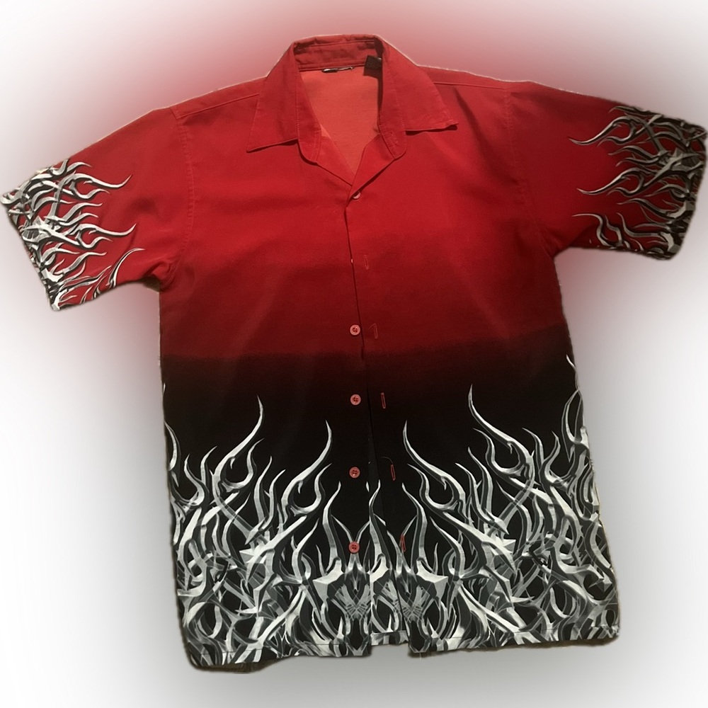 Boys - No Boundaries Red and Black Flame Button Down Shirt